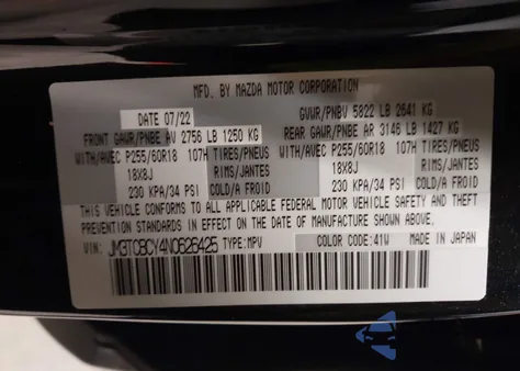 2022 Mazda Cx-9 Touring z USA, uszkodzony, nr VIN JM3TCBCY4N0626425